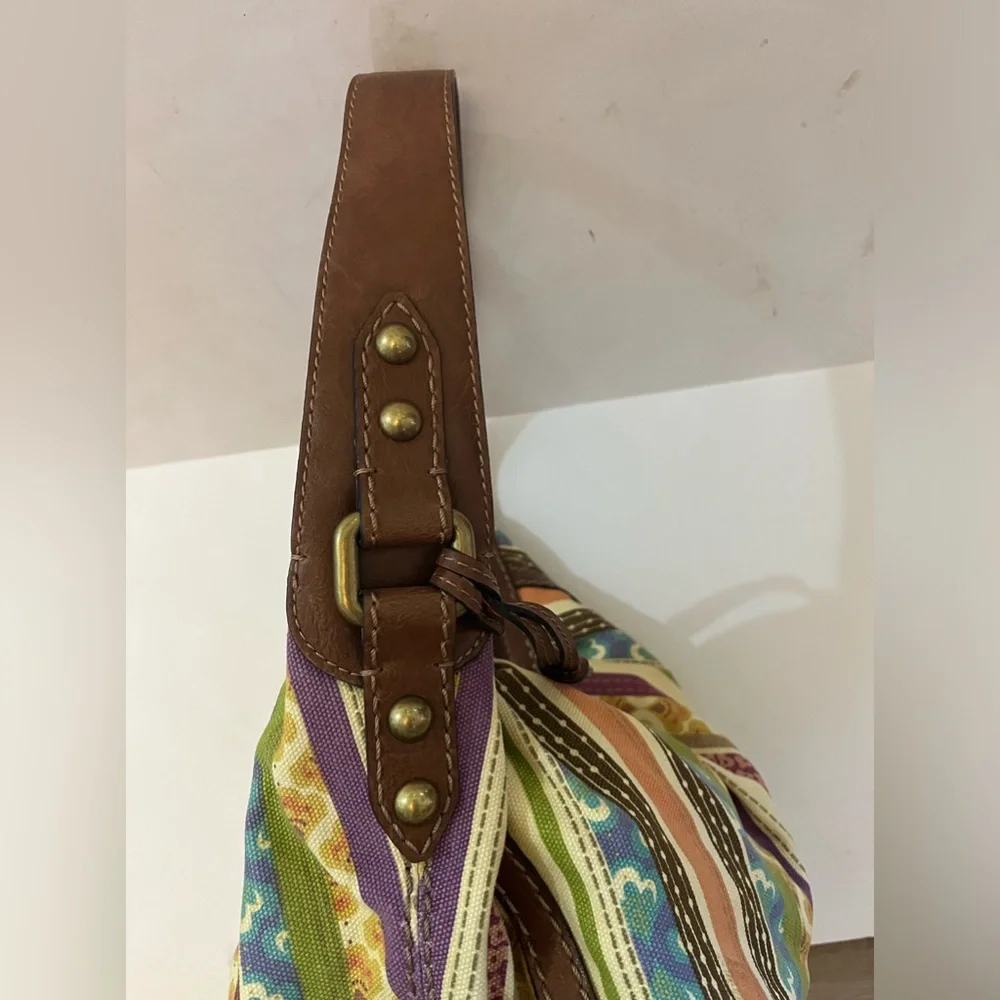 Fossil Striped Multicolor Patchwork Fabric/Leather Boho Shoulder Bag
